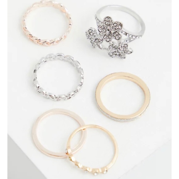 ๐Mixed Metal Floral Stone Ring Set of 6 Size 8 - Picture 2 of 2